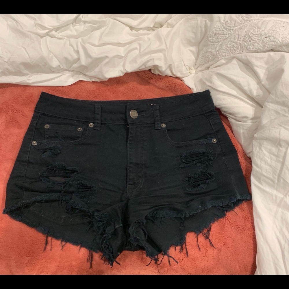 Black rip jean shorts